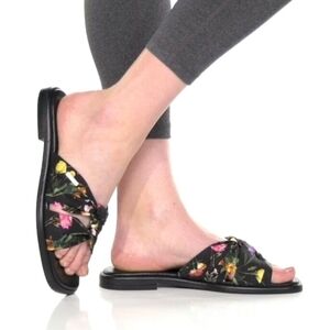 TED BAKER Ashina Slide Sandal Slip-On  Knot Floral Black Flats SZ 7